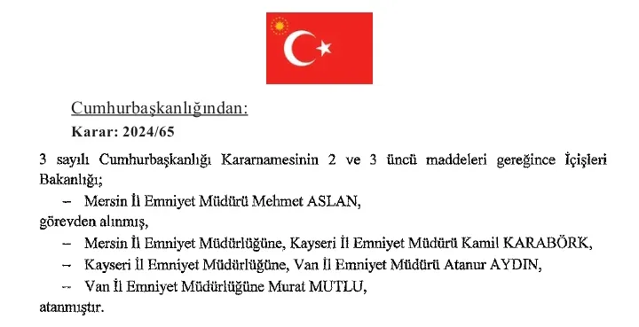 4 İLİN EMNİYET MÜDÜRÜ DEĞİŞTİ